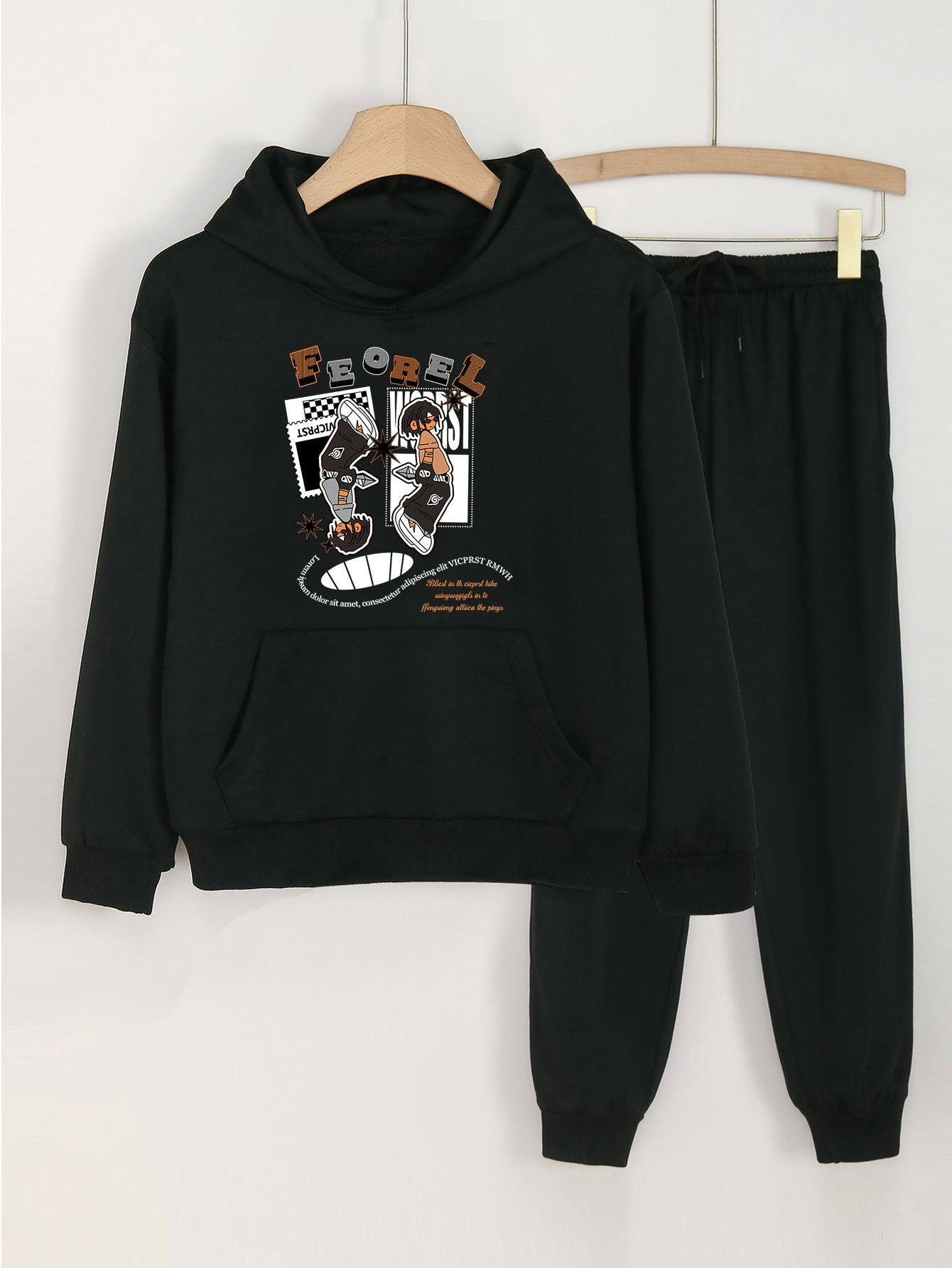2pcs Boy Graphic Hoodie Jogger Set Spring Fall Sports Gift