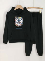Graffiti Bear Hoodie Set for Girls Spring Fall Sports