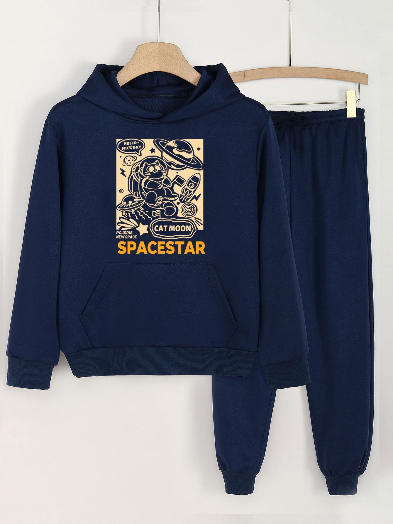Space Cat Hoodie and Jogger Pants Set for Girls