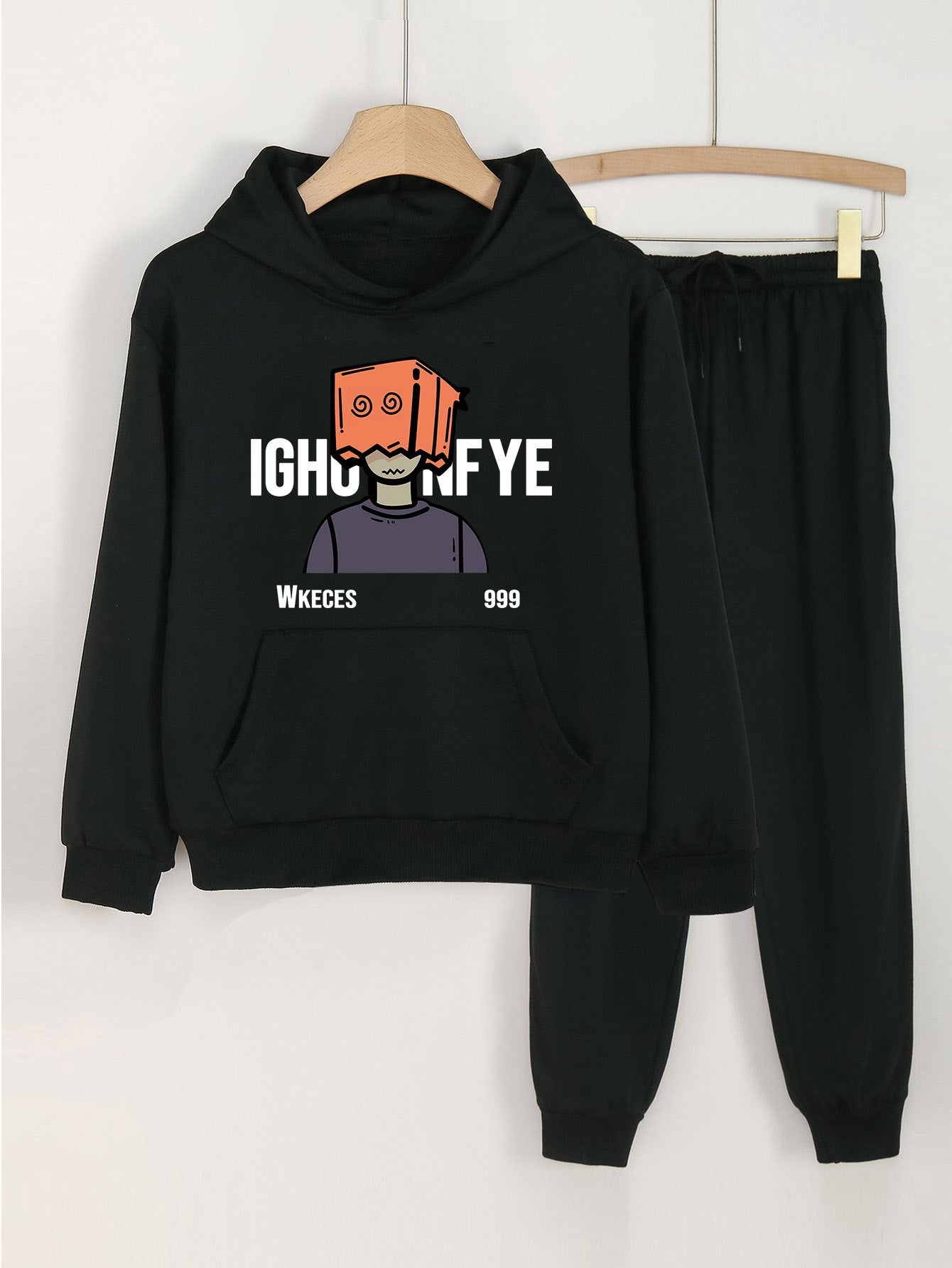 Box Head Man Graphic Hoodie & Jogger Set For Girls