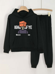 Box Head Man Graphic Hoodie & Jogger Set For Girls