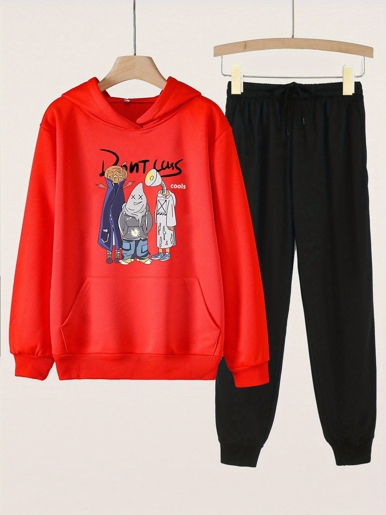 2pcs Halloween Monster Crew Hoodies & Jogger Pants Set For Girls