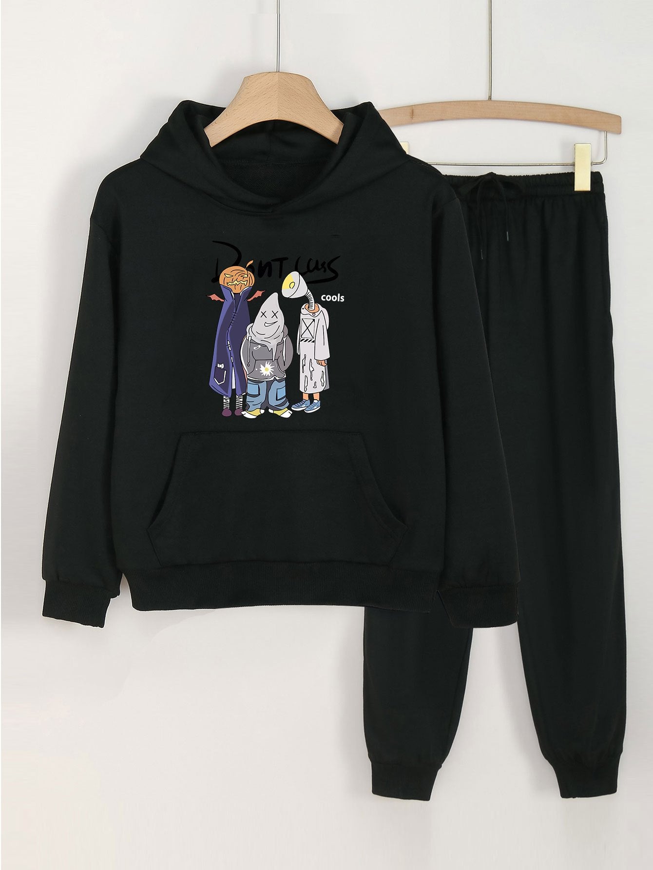 2pcs Halloween Monster Crew Hoodies & Jogger Pants Set For Girls