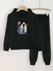 2pcs Halloween Monster Crew Hoodies & Jogger Pants Set For Girls