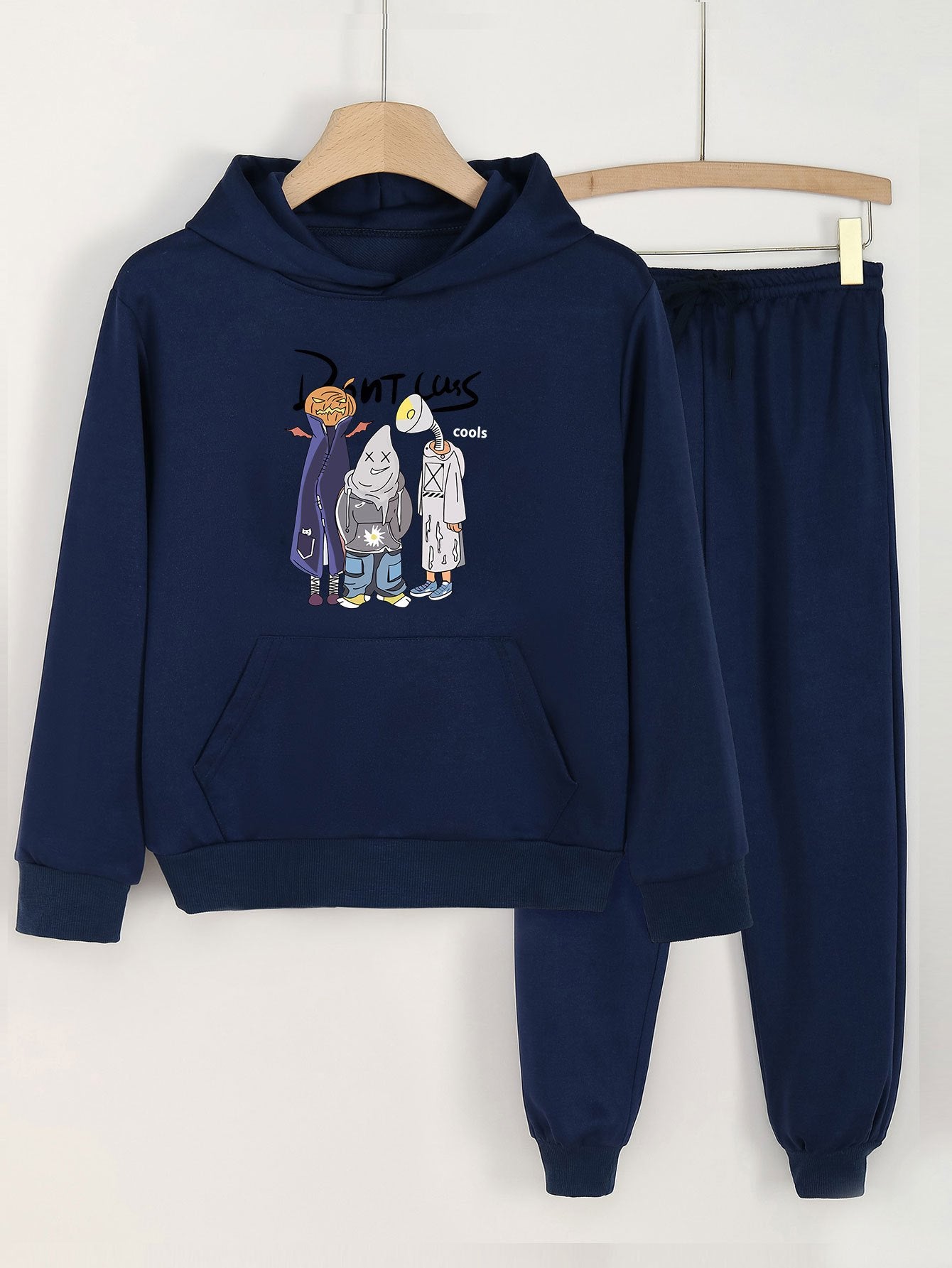 2pcs Halloween Monster Crew Hoodies & Jogger Pants Set For Girls