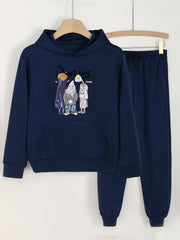 2pcs Halloween Monster Crew Hoodies & Jogger Pants Set For Girls
