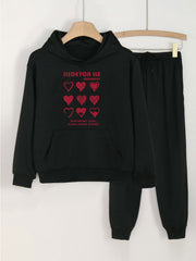 Heart Painting Hoodie & Jogger Pants Set for Girls