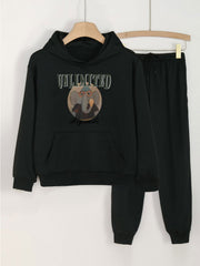 2pcs Elephant Graphic Hoodie & Jogger Pants Set For Girls