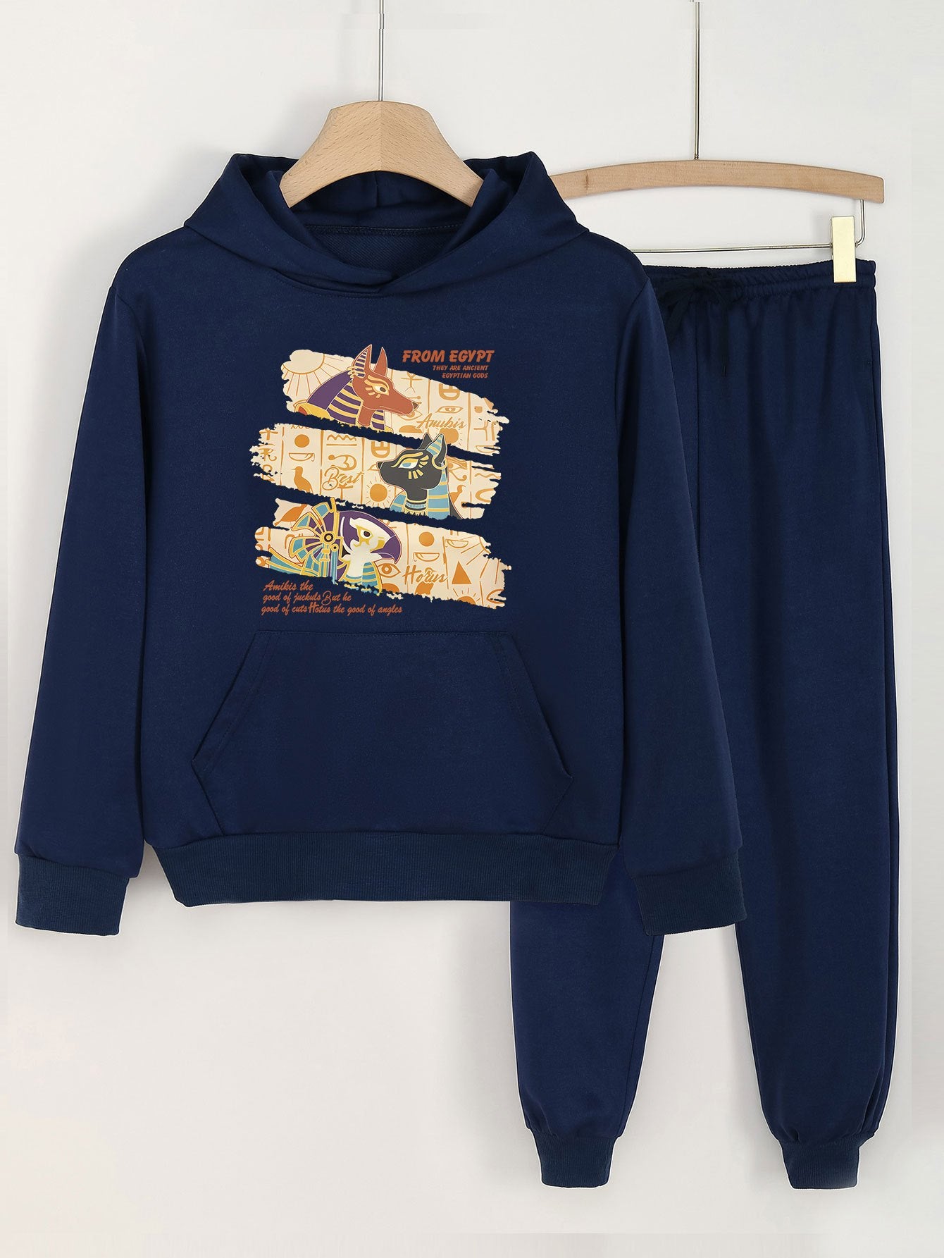 2pcs Egyptian Animal Graphic Hoodies Jogger Pants Set For Girls