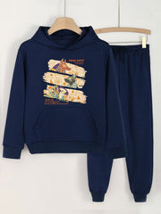 2pcs Egyptian Animal Graphic Hoodies Jogger Pants Set For Girls