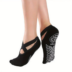 Women's Cross Strap Yoga Socks, Anti-slip Backless Sports Socks
