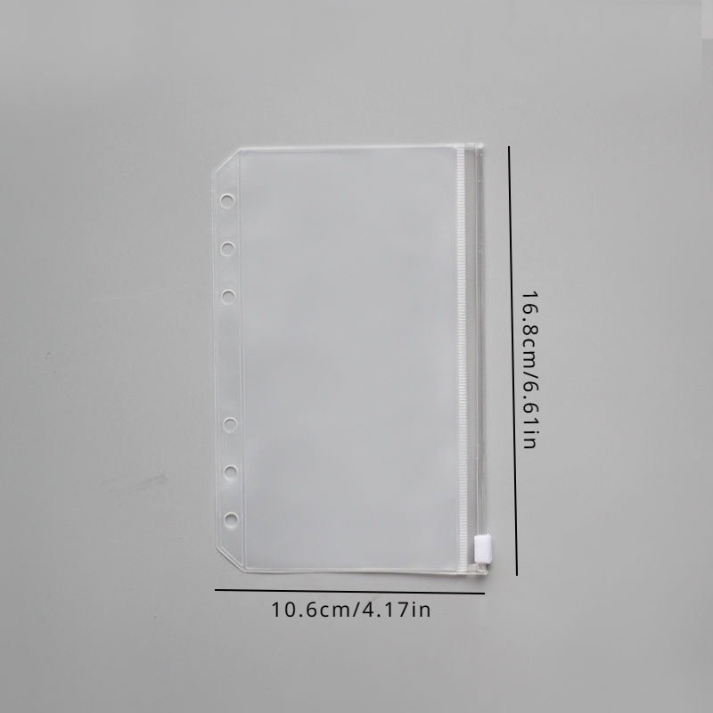 12pcs Transparent Loose leaf 6 hole Notebooks With Side Zipper Bags