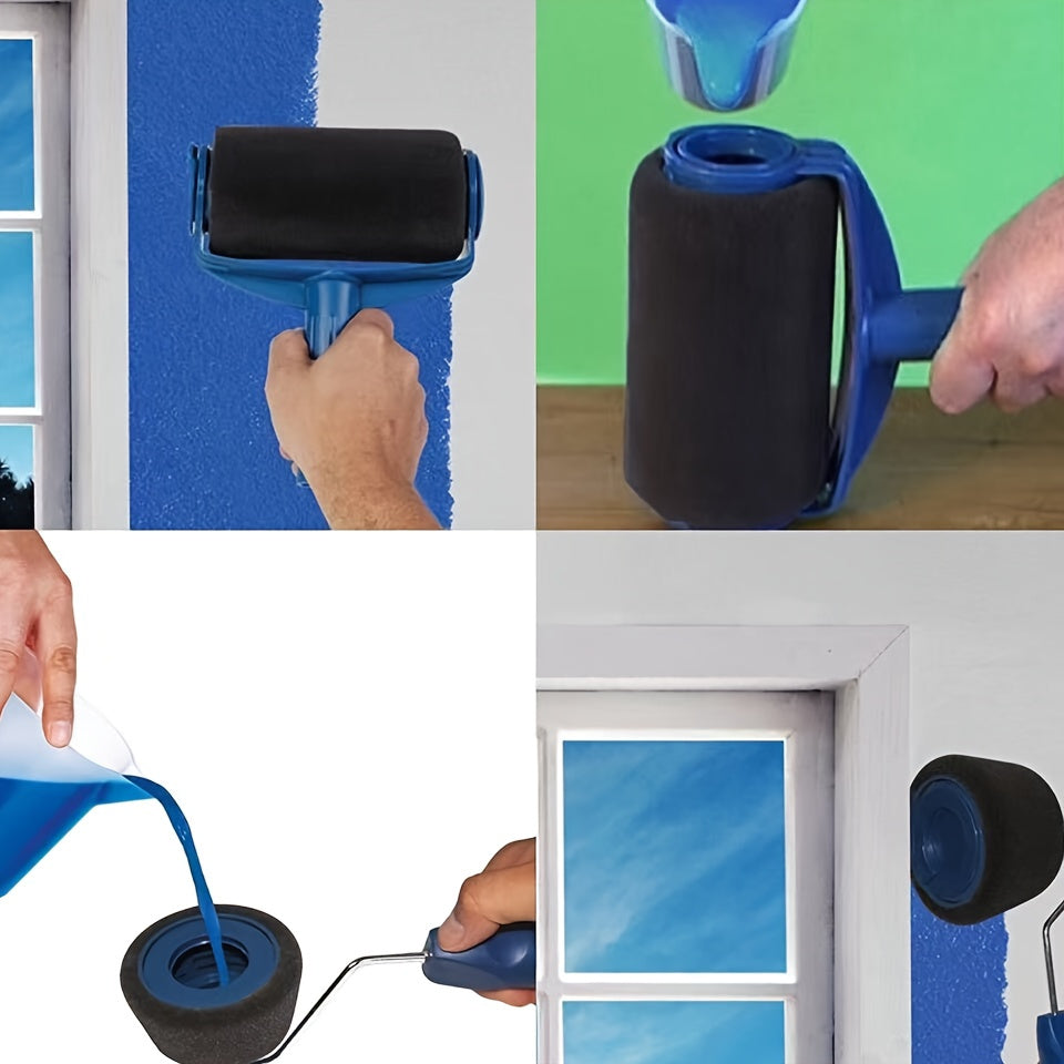 6pcs Paint Roller Kit Anti Splash Retractable Rods Paint Tray & Storage
