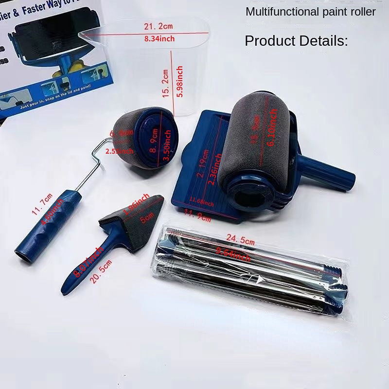 6pcs Paint Roller Kit Anti Splash Retractable Rods Paint Tray & Storage