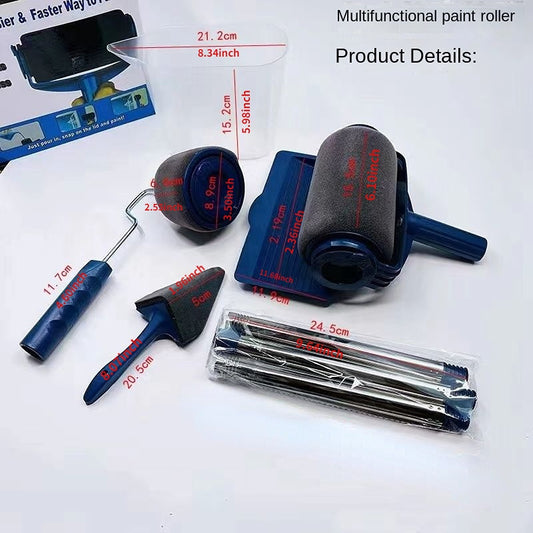 6pcs Paint Roller Kit Anti Splash Retractable Rods Paint Tray & Storage