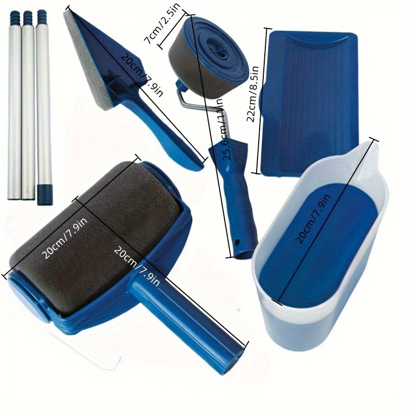 6pcs Paint Roller Kit Anti Splash Retractable Rods Paint Tray & Storage