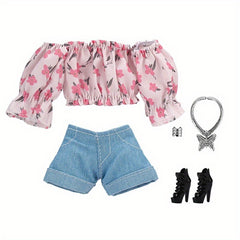 Flower Tube Top Pants Shoes Clothing Set for 11 8inch Doll Accessories