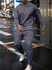 Men's 3D Print Crew Neck Sweatshirt and Joggers Set
