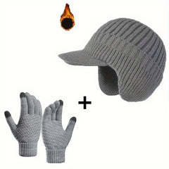 Men's Knitted Hat & Gloves Set Winter Warm Ear Protection