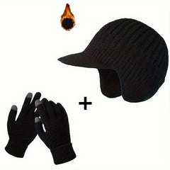 Men's Knitted Hat & Gloves Set Winter Warm Ear Protection