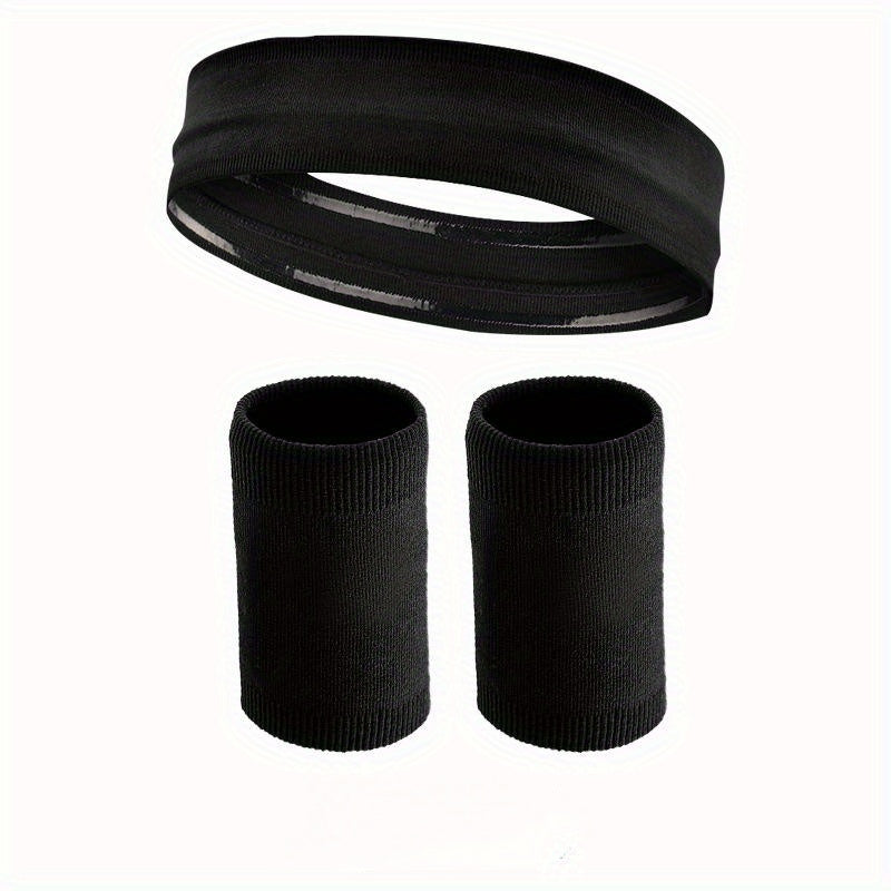 Sports Fitness Sweatband Wristband Set Non slip Headband For Men And Women