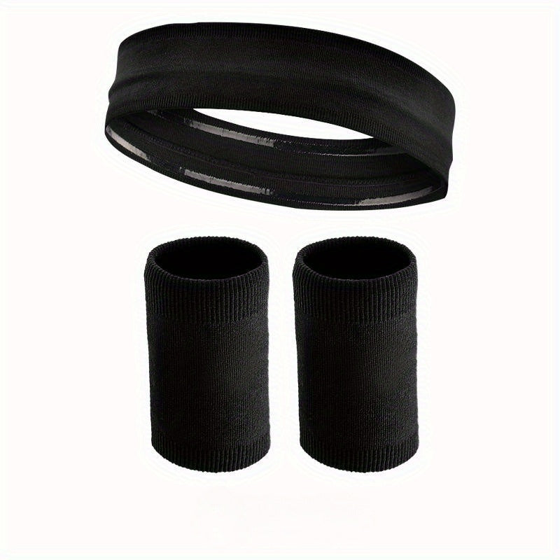 Sports Fitness Sweatband Wristband Set Non slip Headband For Men And Women