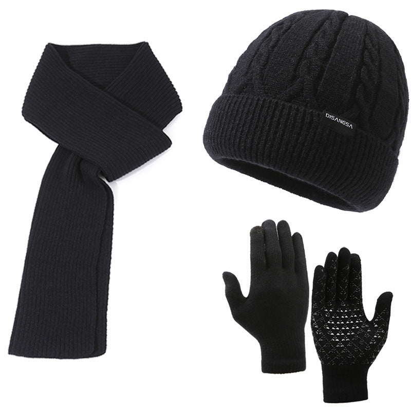 Cycling Knitted Hat Gloves Scarf Velvet Beanie Anti Slip Gloves