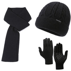 Cycling Knitted Hat Gloves Scarf Velvet Beanie Anti Slip Gloves
