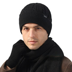 Cycling Knitted Hat Gloves Scarf Velvet Beanie Anti Slip Gloves