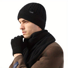 Cycling Knitted Hat Gloves Scarf Velvet Beanie Anti Slip Gloves