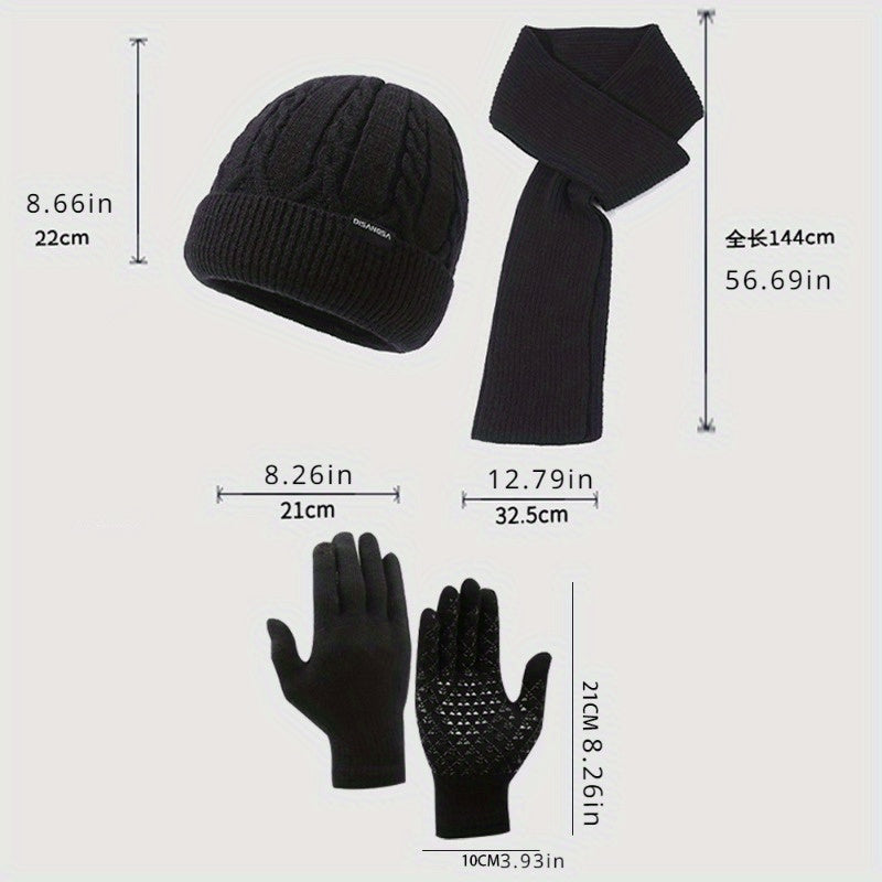 Cycling Knitted Hat Gloves Scarf Velvet Beanie Anti Slip Gloves