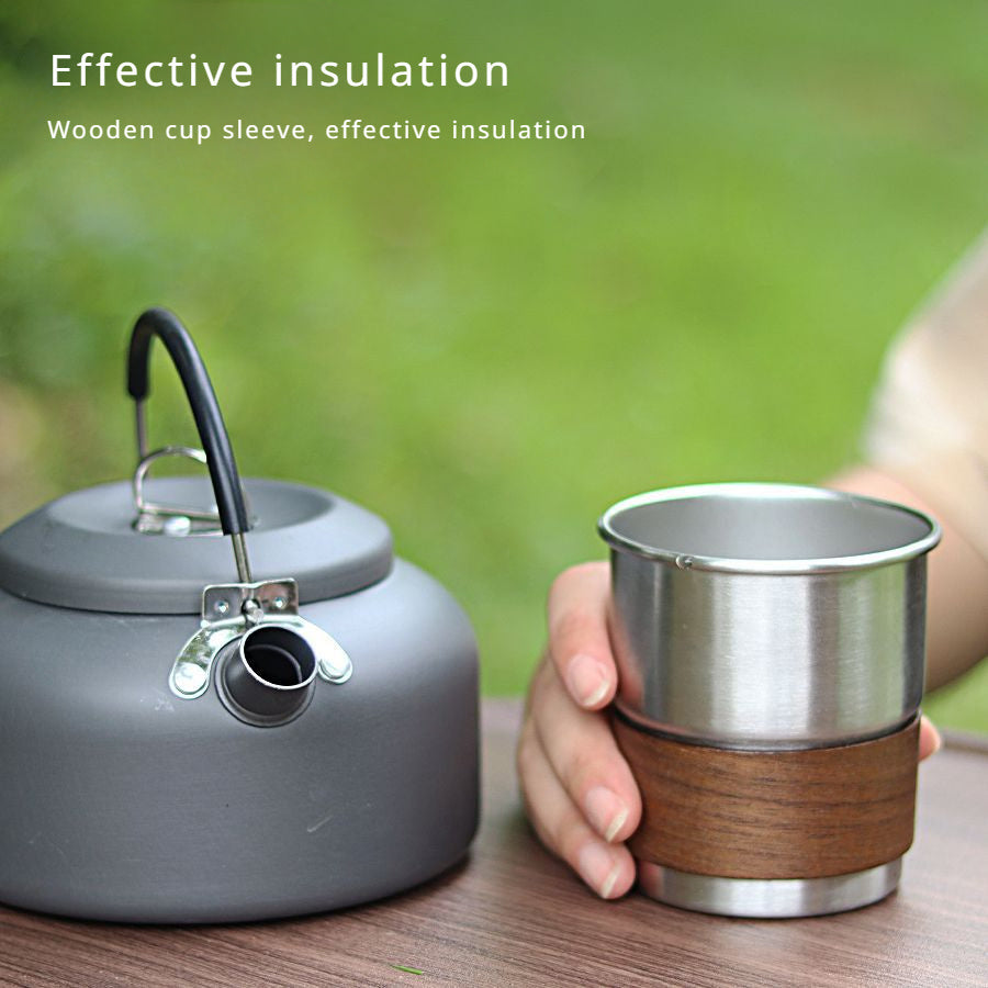 304 Stainless Steel Cup with Walnut Wood Cover for Outdoor Camping