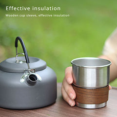 304 Stainless Steel Cup with Walnut Wood Cover for Outdoor Camping