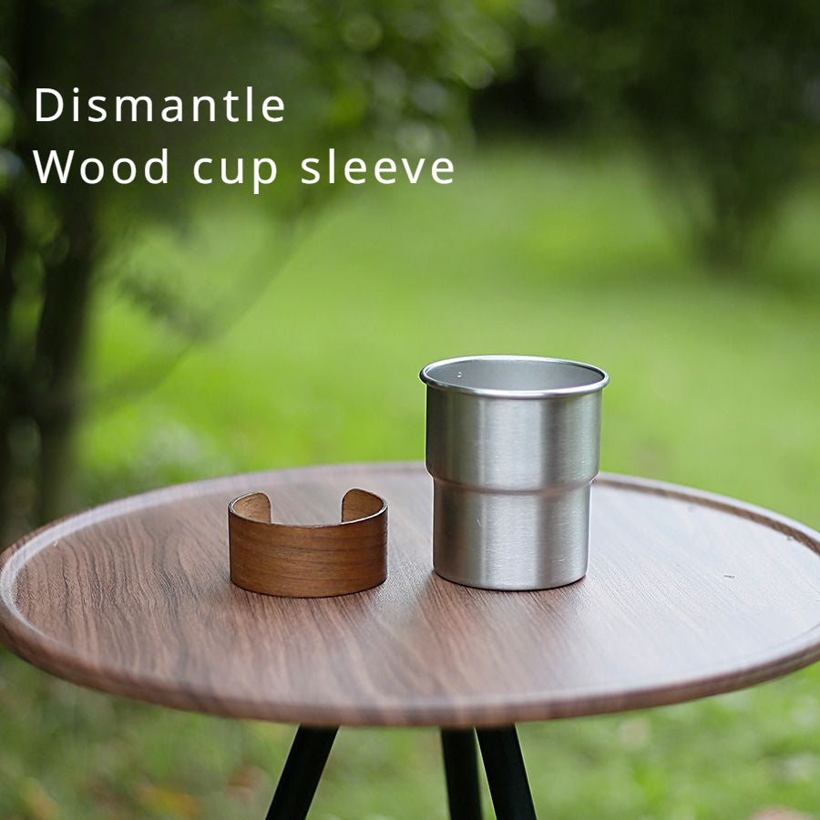 304 Stainless Steel Cup with Walnut Wood Cover for Outdoor Camping