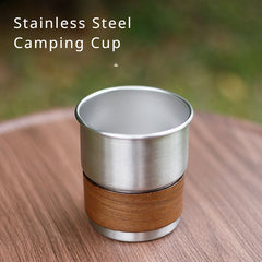 304 Stainless Steel Cup with Walnut Wood Cover for Outdoor Camping