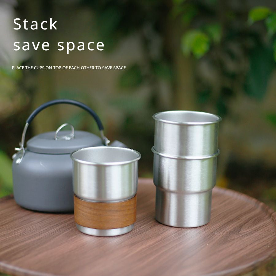 304 Stainless Steel Cup with Walnut Wood Cover for Outdoor Camping