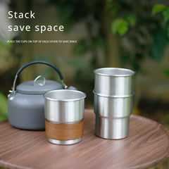 304 Stainless Steel Cup with Walnut Wood Cover for Outdoor Camping