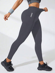 Letter Pattern High Waist Yoga Pants High Stretch