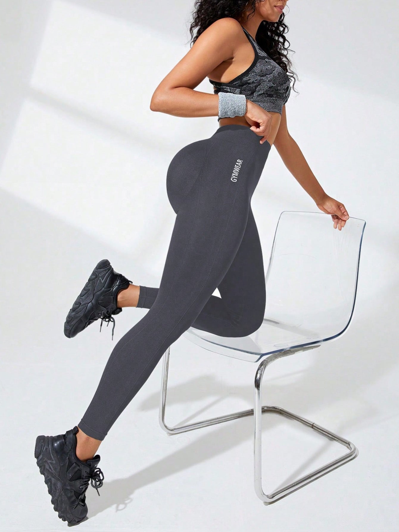 Letter Pattern High Waist Yoga Pants High Stretch