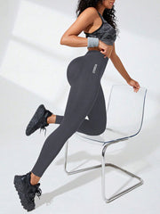 Letter Pattern High Waist Yoga Pants High Stretch