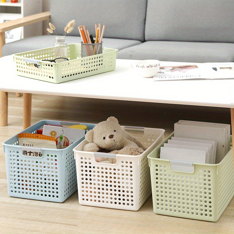 Plastic Storage Basket Rectangular with Handle Desktop Sundries Storage Bedroom