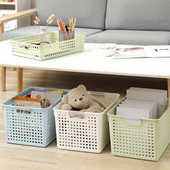 Plastic Storage Basket Rectangular with Handle Desktop Sundries Storage Bedroom