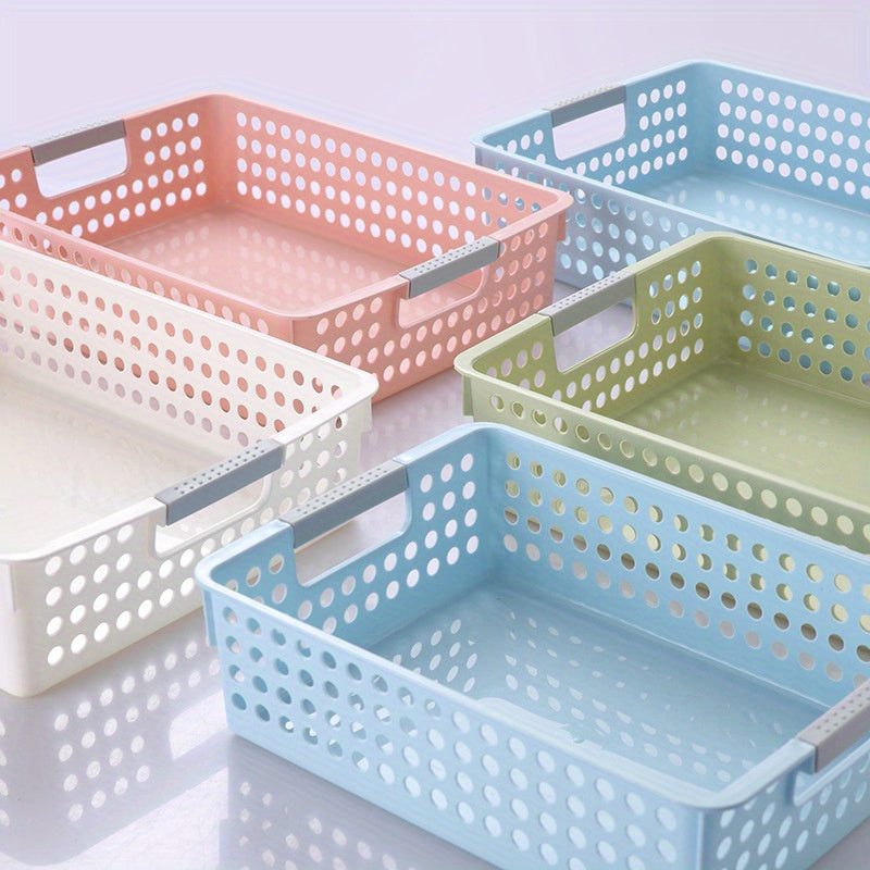 Plastic Storage Basket Rectangular with Handle Desktop Sundries Storage Bedroom