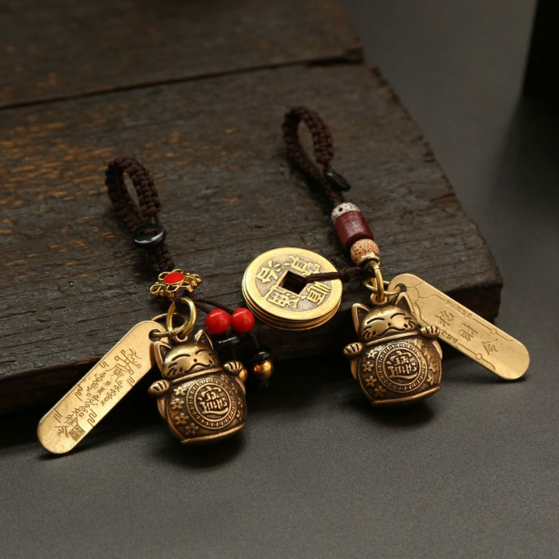 Fortune Cat Keychain Fengshui Coins Lucky Keyring Pendant