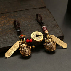 Fortune Cat Keychain Fengshui Coins Lucky Keyring Pendant