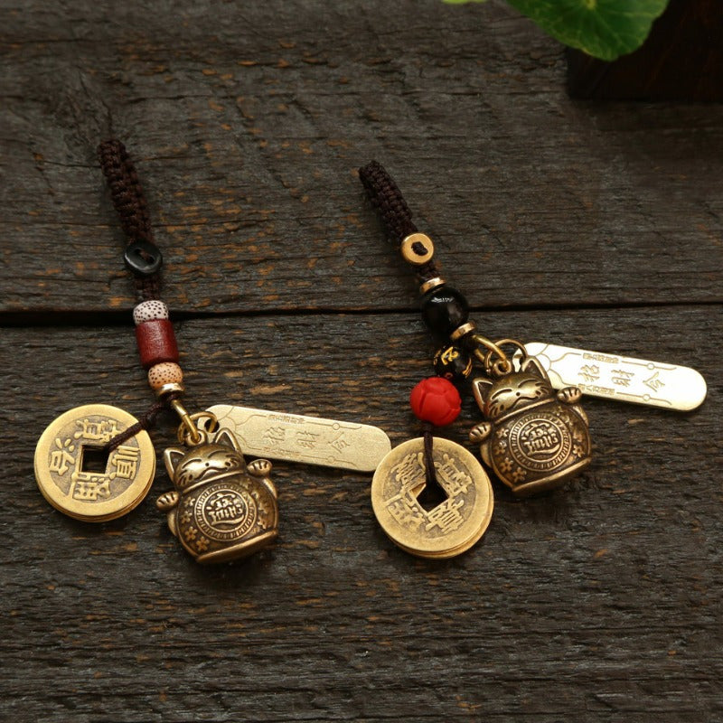 Fortune Cat Keychain Fengshui Coins Lucky Keyring Pendant