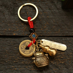 Fortune Cat Keychain Fengshui Coins Lucky Keyring Pendant