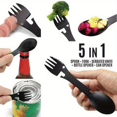 5 In 1 Stainless Steel Spoon Picnic Camping Tableware Bottle Opener
