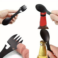 5 In 1 Stainless Steel Spoon Picnic Camping Tableware Bottle Opener
