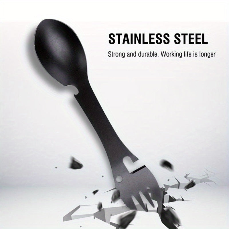 5 In 1 Stainless Steel Spoon Picnic Camping Tableware Bottle Opener